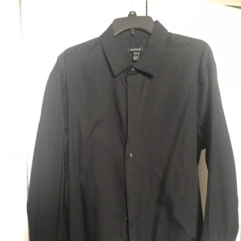 Van Huesen Men's button casual shirt black ribbed pin stripe